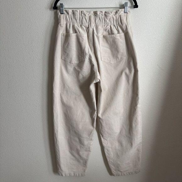 American Eagle Pants Womens‎ 2 Ivory Corduroy Barrel Leg Paperbag Waist Stretch - Picture 7 of 16